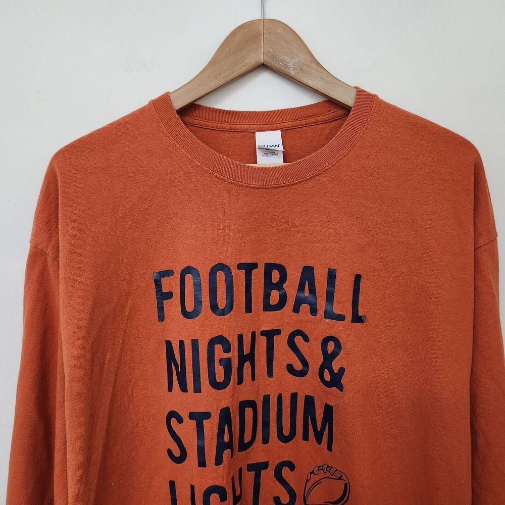 GILDAN Men's Orange Crew Neck Football Theme Long Sleeve Shirt Size XL - Picture 2 of 8